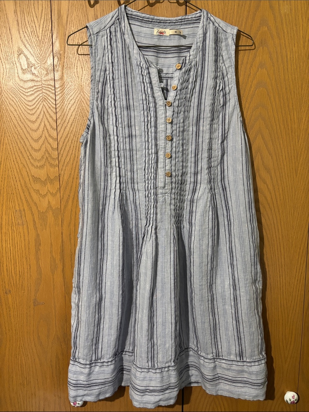 Faherty/Isha Linen medium Light Blue Striped Sleeveless Tunic Dress